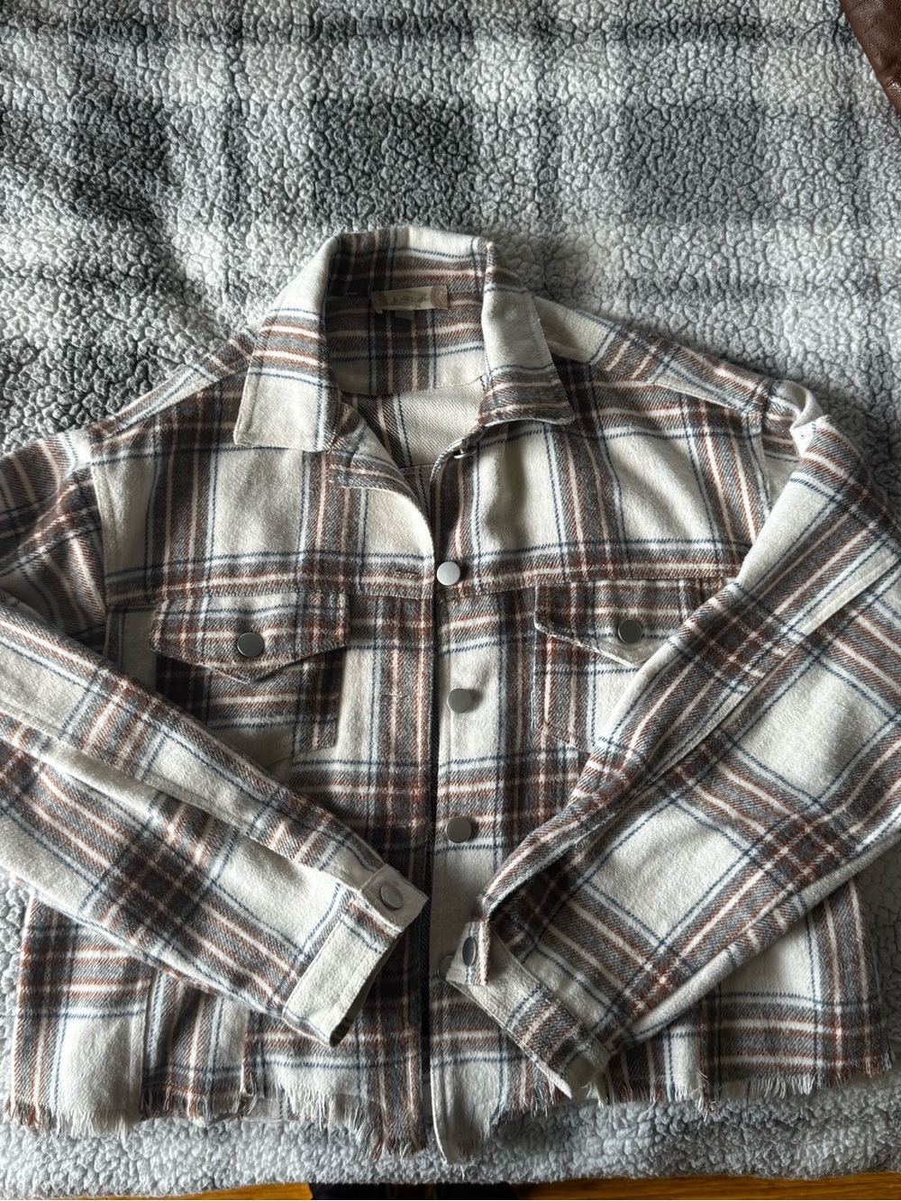 Altar'd State Cream and Brown Plaid Shacket